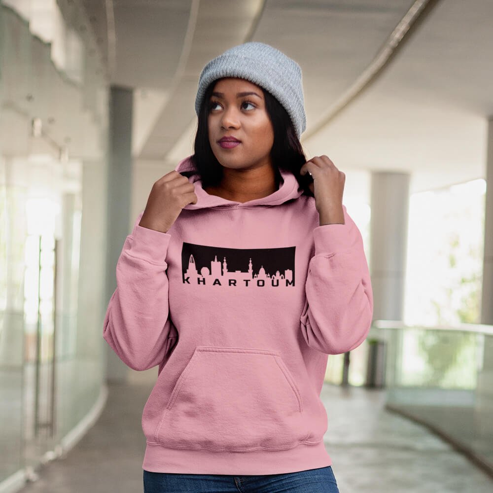 pretty-black-woman-wearing-a-pullover-khartoum-skyline-hoodie