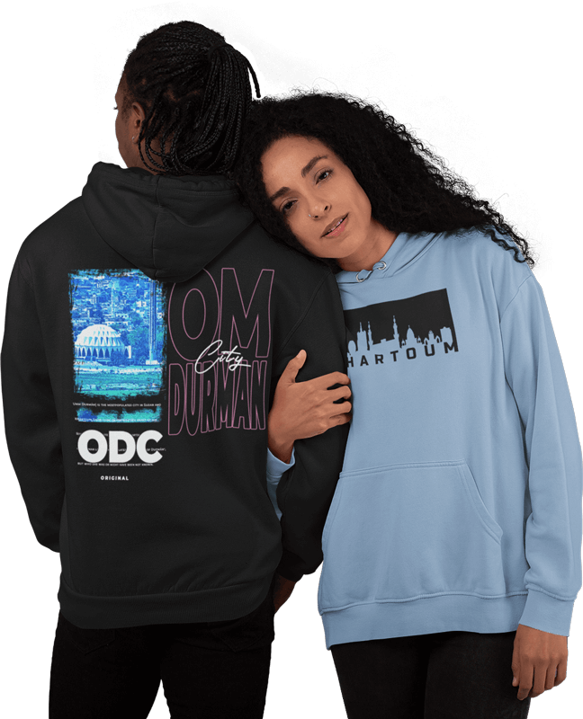 both sides view mockup of a couple wearing pullover hoodies at a studio 30771 1